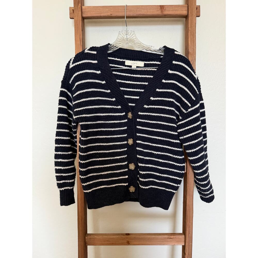 LOFT Oversized Navy & White Stripe Striped
Cardigan Sweater - Picture 2 of 5